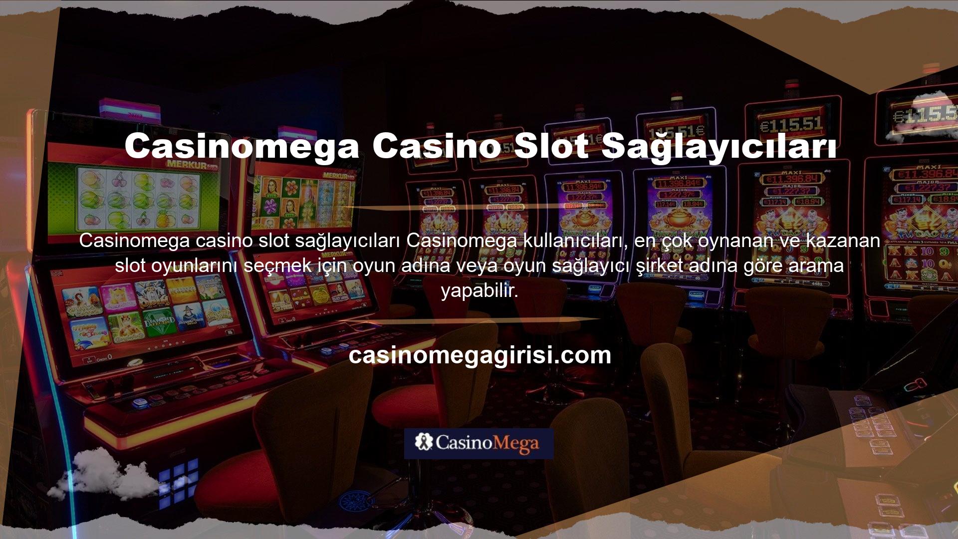 Tüm casino oyun sağlayıcıları, ana sayfanın Oyun Sağlayıcıları bölümünde listelenir