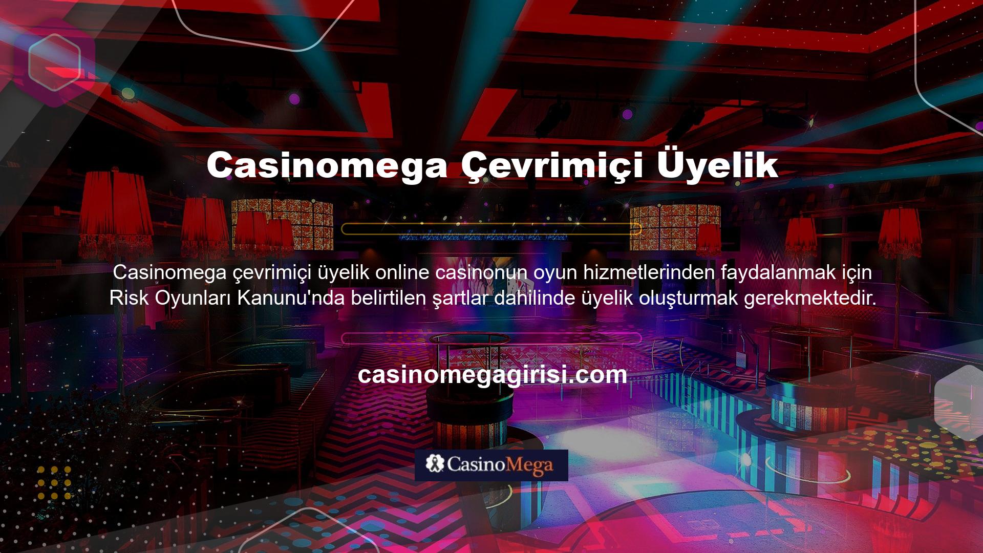 Casinomega Casino web sitesi, tüm oyun hizmetlerini kullanıcılarına bir üye hesabı üzerinden sunmaktadır